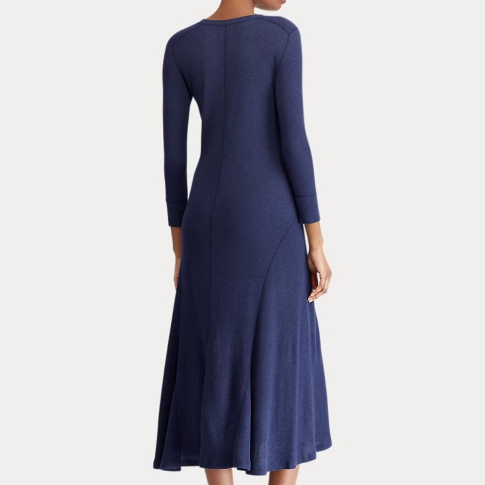 Polo Ralph Lauren Women’s Waffle-Knit Maxidress Spring Navy Heather Size L - Picture 2 of 6